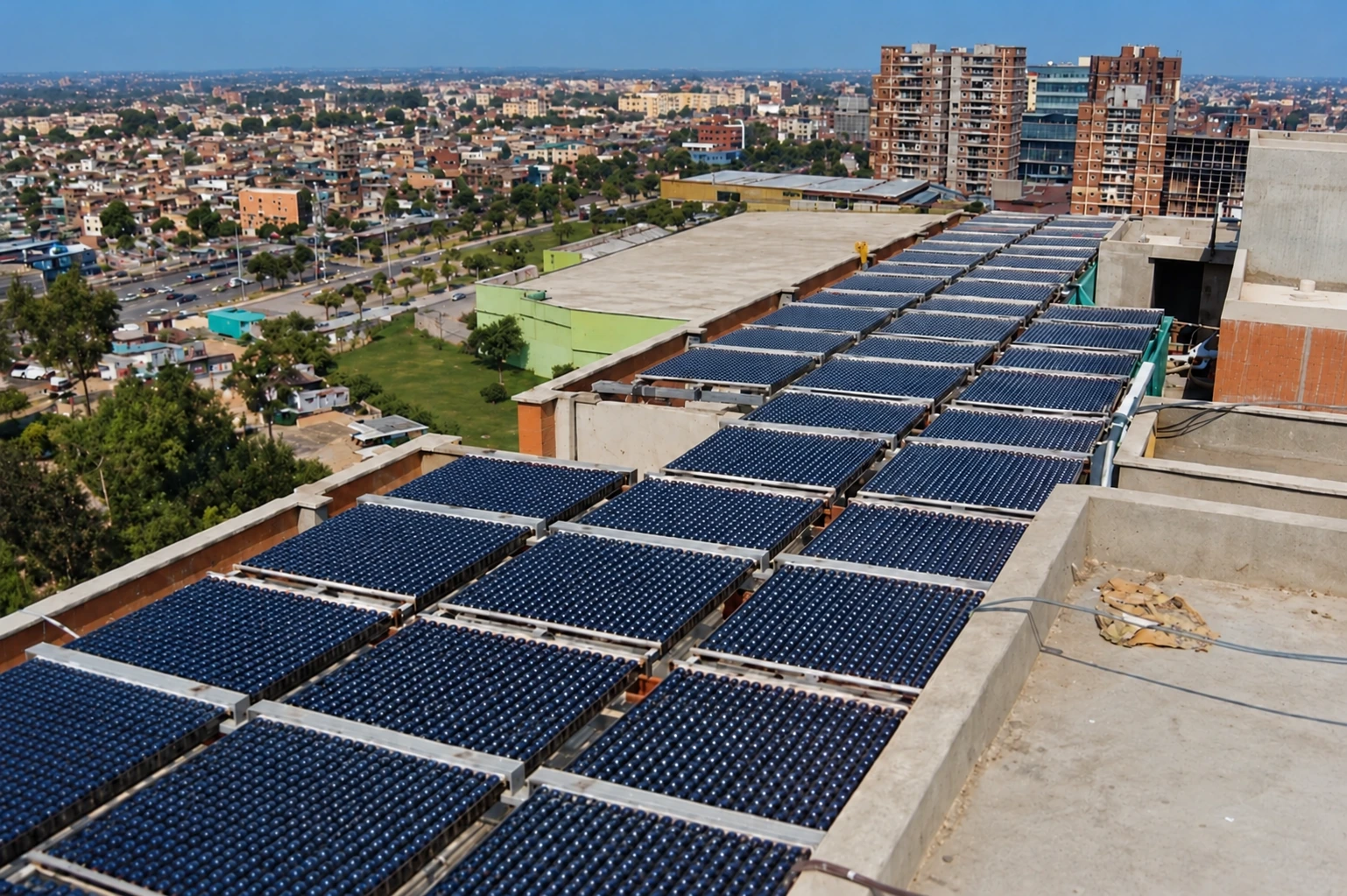 Campo de colectores solares del Edificio Ankara en Bogotá